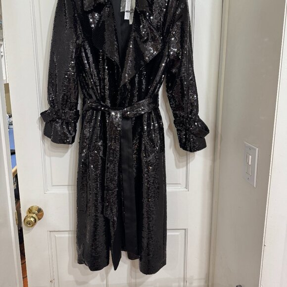 NWT Alice + Olivia Sequin Embellished Trench Coat Size S - Picture 2 of 8